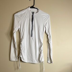 Carve Designs White Long Sleeve Swim Coverup with Navy Zip